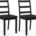 Giantex Wood Dining Chairs set of 2 Black- Wooden Armless Kitchen Chairs with Solid Rubber Wood Legs, Non-Slip Foot Pads, Max Load 400 Lbs, Farmhouse Style High Ladder Back Wooden Dining Room Chairs