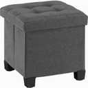 Apicizon 15 inches Small Storage Ottoman Cube, Foot Stool Foldable Storage Boxes with 4 Plastic Legs for Living Room Bedroom, Grey