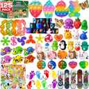 125 Pcs Party Favors Fidget Toys Pack, Randomly Selected Pop Sensory Set 65 Stickers Gifts for Kids Adults Boy Girl Stocking Stuffers Autistic Goodie Bag Filler Treasure Box Classroom Prizes School