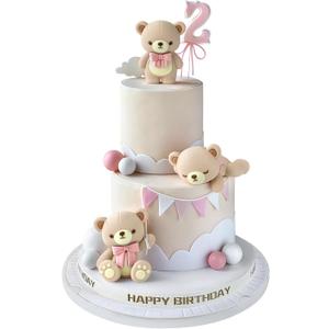 12 PCS Bear Cake Topper, Bear Cake Decorations with Balls Cake Toppers for Boys Girls Baby Shower Birthday Party Decorations (Pink)
