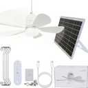 Solar Ceiling Fan Light,19" Outdoor portable Fan light with Remote Control, Dual Type-C/Solar Charging, 3 Speeds,3CCT, 3 brightness, 30dB Quiet,for Patios, Canopy, Shed, RV, Porch and Chicken Coop
