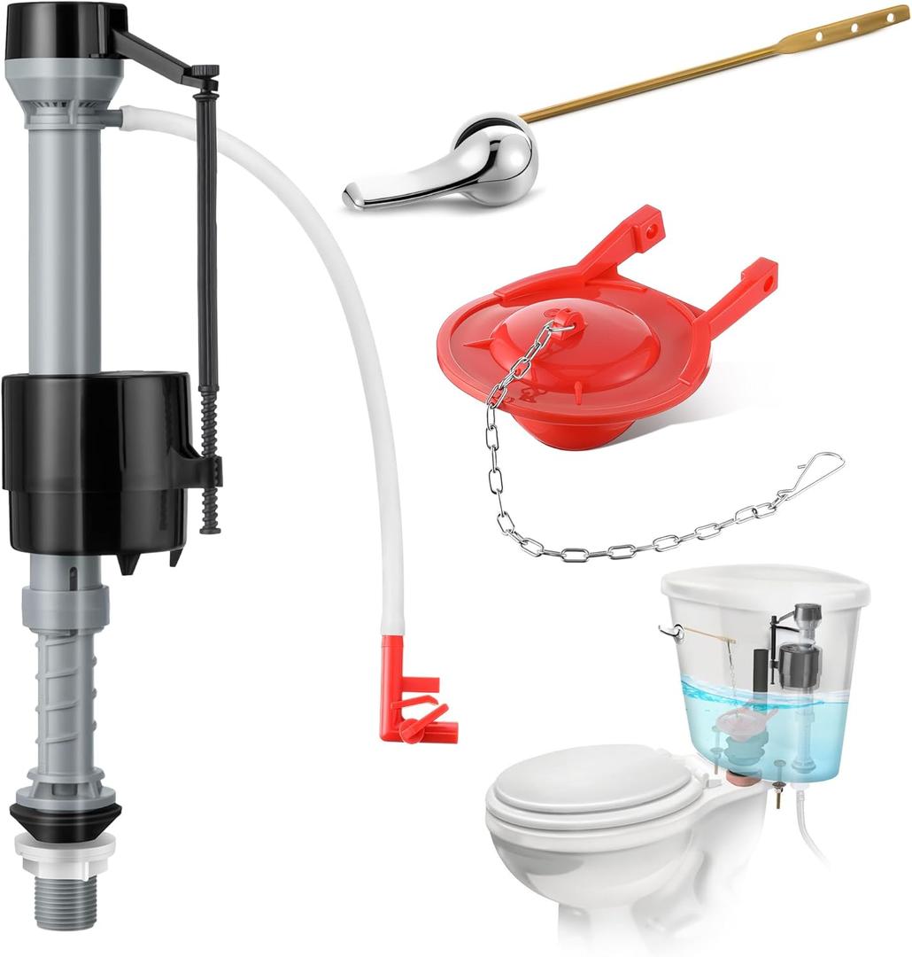 Saillong 3 Inch Universal Toilet Fill Valve Replacement Kit with 3 Inch Flapper, Fill Valve, Front Mount Toilet Flush Brass Handle, Adjustable Water Level, Quiet, Easy to Install(1 Pack,Red)