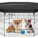 Foldable Metal Wire Dog Pen Pet Playpen Dog Fence Indoor Exercise Pen Enclosure Indoor Outdoor with Top Cover (Black 24 top Cover)