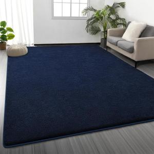 Area Rugs for Living Room Bedroom, 4 x 6 Ft Non-Slip Modern Area Rug, Soft Thickened Memory Foam Rug, Comfy Minimalist Indoor Carpet for Boys Girls Room Nursery Dorm Home Decor, Navy Blue
