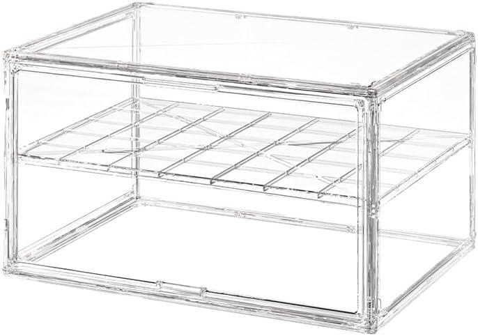 BOHOIDEE Extra Large 19.7"X14.6"X11.6" Acrylic Display Case with 1 Division Board, Clear Organizer Box Plastic Holder with Magnetic Door for Handbags, Purses, Boots, Figures, Book