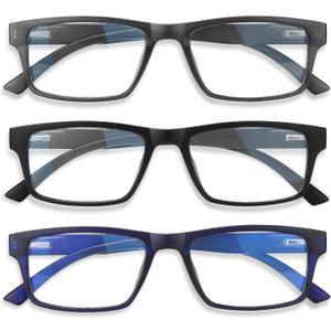 IBOANN Reading Glasses for Men Readers Mens Stylish Blue Light Blocking Computer Eyeglasses (Black+Blue+Grey)