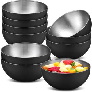 Nuogo 10 Pcs Black Bowls 5.9 Inch Stainless Steel Mixing Bowls Decorative Esthetician Bowl for Facial Metal Serving Bowl for Holiday Birthday Party Wedding Baking Prepping Salad Fruit Soup