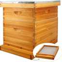 MayBee 10 Frame Screened Bottom Board Beehive Dipped in 100% Beeswax, Bee Hives Kit Includes 1 Deep Boxes & 1 Medium Box with Beehive Frames and Wax Foundations. Preferred for Summer