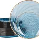 80pcs Clear Blue Disposable Shell Plastic Plates With Gold Rim, 10 inch 40 Dinner Plates and 7 inch 40 Dessert Plates for Party, Wedding, Birthday