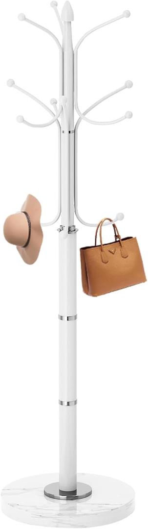 Waavryee Modern Metal Coat Rack Stand, Coat Rack Freestanding with Natural Marble Base, Sturdy Heavy Duty Coat Racks with 12 Hooks, Coat Hall Tree Stand for Entryway, Office (12 HOOKS-White)