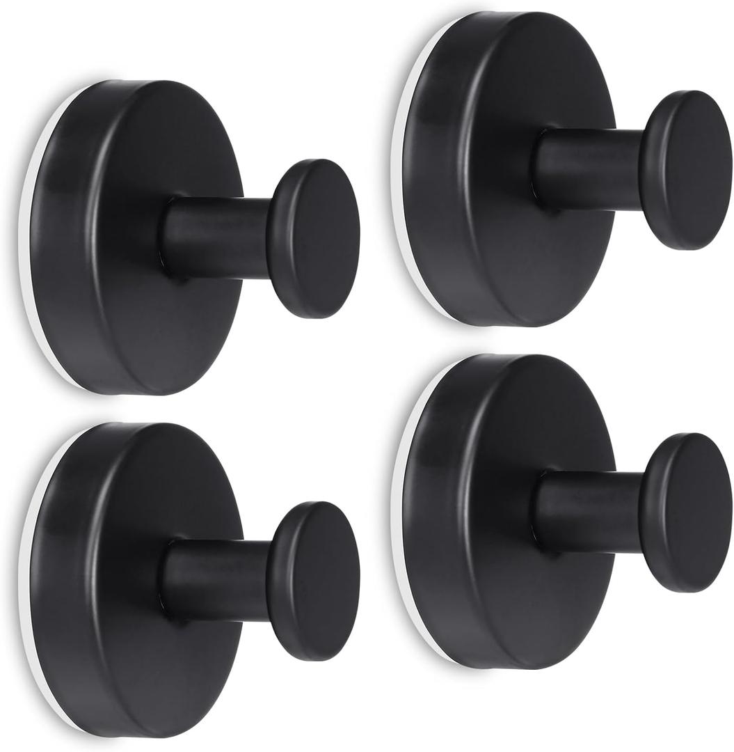 Towel Hook Shower Suction Hooks Towel Hanger for Bathroom Hanging Coat, Robe, Removable Wall Mounted Hook for Bedroom Kitchen Hotel Pool Matte Black(4-Pack)