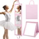 ROYALAY Foldable Full Length Mirror with Handle - 47 * 13in Portable Travel & Backstage Mirror (Pink)
