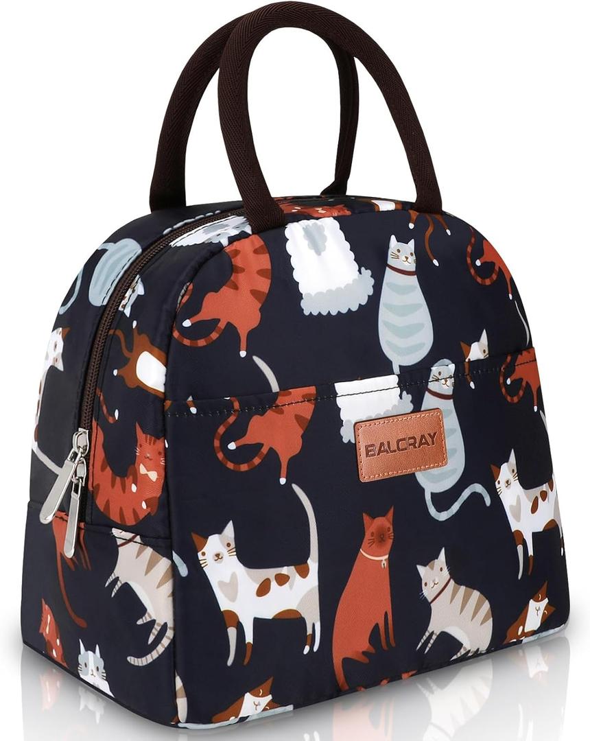 BALORAY Lunch Bag for Women Men Cute Reusable Insulated Lunch Box Large Capacity Lunch Tote Bag for Work, Picnic or Travel(Dark Blue With Cat)