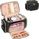 Large Makeup Bag, Portable Travel Makeup Bag Organizer for Women Girls with Makeup Brush Compartment & Two Side Pockets, Cosmetic Travel Bag Vertical Storage Toiletry Bag - Black