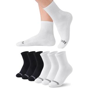 Womens Cotton Ankle Socks with Comfy Cushioned Bottom and Arch Compression, Running, Sports, Works (6 Pairs) (White)