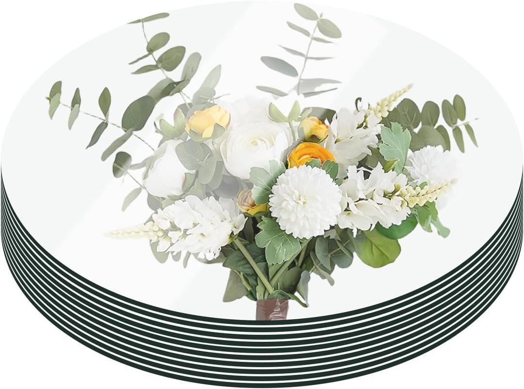 Round Mirror Centerpieces for Tables Decorations, 6PCS 12inch Acrylic Circle Mirror Centerpieces Mirror Tray Candle Plate Centerpiece for Wedding Centerpieces for Table Decorations Wall Decor