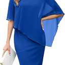 oten Women's Chiffon Wedding Guest Dress Crew Neck Cape Sleeveless Cocktail Birthday Party Midi Dresses XL, Royal Blue