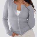 Sweetmoon Button Up Cardigan Sweaters for Women Lightweight Waffle Knit Long Sleeve Going Out Tops Slim Fitted Cardigan Y2k (Gray, L)