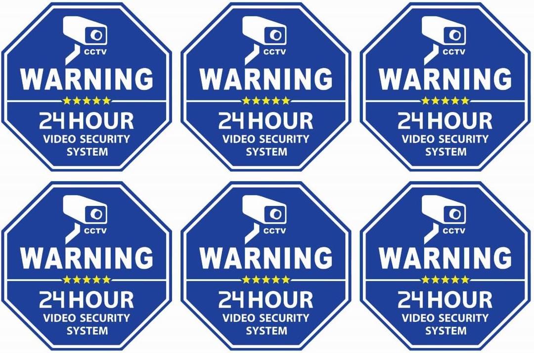 Security Camera CCTV Warning Sign Outdoor/Indoor, 24 Hour Video Surveillance, 6 Vinyl Stickers, 3.3" x 3.3" each