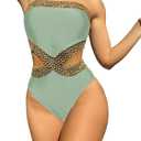 Milumia Women's Stitch Detail Strapless One Piece Swimsuit Cut Out Bandeau Bathing Suit (Green, L)