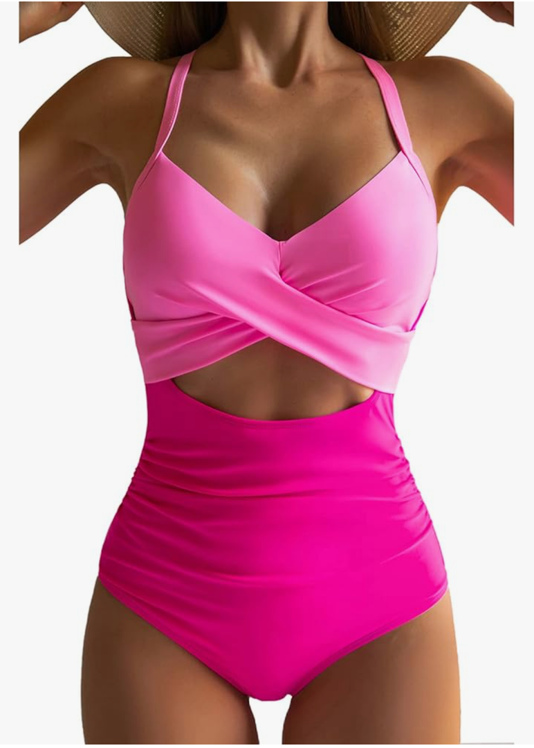 Eomenie Women's One Piece Swimsuits Tummy Control Cutout High Waisted Bathing Suit Wrap Tie Back 1 Piece Swimsuit Pink, M