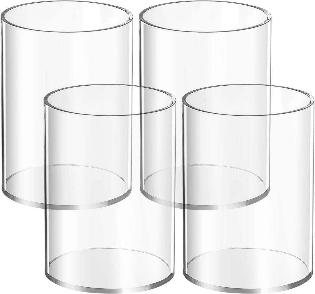 Mototo 4 Pieces Clear Acrylic Pen Holder Round Acrylic Pencil Cup Clear Makeup Bush Holder Acrylic Desktop Stationery Organizer for Office School Home Desk Accessories (4 Pack, Round)