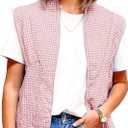 VAOYIU Womens Cropped Puffer Vest Lightweight Sleeveless Plaid Printed Cotton Quilted Vest Outwear (Medium, Red-brown)