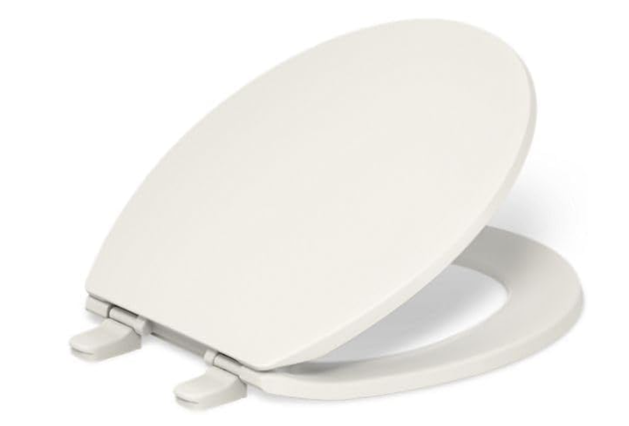 KOHLER 20111-96 Brevia, Slow Close Toilet Seat, Round Toilet Seat, Grip-Tight Bumpers Quick-Attach Hardware, Biscuit