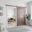 SMARTSTANDARD 8 Feet Brushed Nickel Barn Hardware Kit-Heavy Duty Sliding Track-Smoothly and Quietly-Easy to Install-Fit 42"-48" Wide Door Panel (J Shape Hanger)