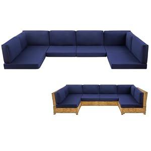 MuaMelop 14-Piece Patio Furniture Cushions Set, Replacement Outdoor Cushions for 6-Seat Patio Sectional, Waterproof & Fade Resistant Deep Seat Cushion for Outdoor Sofa, Navy Blue