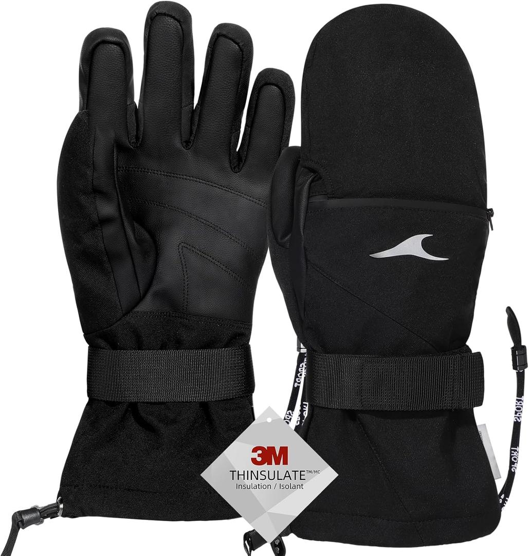 Achiou Ski Gloves,Winter Cold Weather Gloves for Men Women,Waterproof Touchscreen Snow Mittens (Medium, Black)