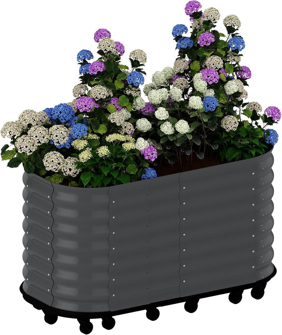 GarveeLife 95" Raised Garden Bed with Water Tank & Wheels - Large Mobile Galvanized Steel Planter Box, Elevated Design for Patio, Balcony & Indoor Gardening, Gray (59x24x28 Inch)
