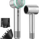 Hair Dryer - 150000 RPM High-Speed Brushless Motor Negative Ionic Blow Dryer for Fast Drying, Low Noise Thermo-Control Hair Dryer with Diffuser and Nozzle, Silvery