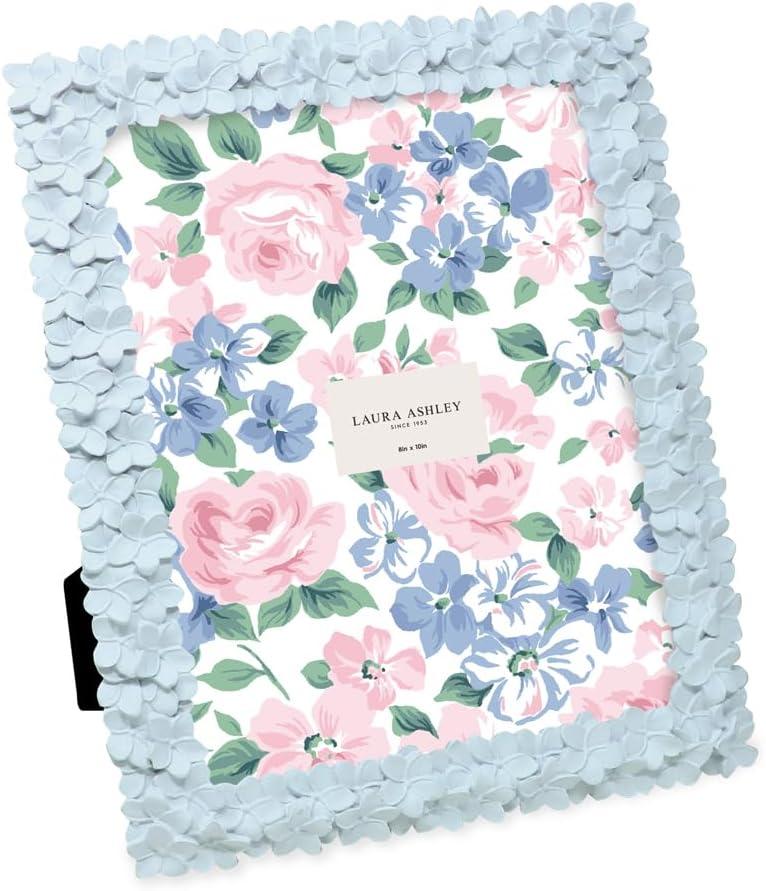 Laura Ashley 8x10 Powder Blue Flower Textured Hand-Crafted Resin Picture Frame w/Easel & Hook for Tabletop & Wall Display, Decorative Floral Design Home Dcor, Photo Gallery, Art (8x10, Powder Blue)