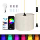 15FT Plug in Pendant Light, Hanging Lamp with Switch, Flaxen Hanging Lights with Plug in Cord, Pendant Lamp with Remote ControlPendant Light Fixture for Living Room Bedroom Farmhouse