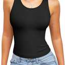 OQQ Womens Tank Tops with Medium Support Removeable Bra Crew Neck Stretch Casusal Crop Camis Black (Black, XL)