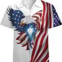 American Flag Eagle Men's Hawaiian Shirt 3D Graphic Button Down Short Sleeve Tropical Holiday Beach Aloha Shirts (3X-Large)