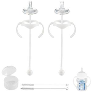 Sippy Straw Cup Conversion Kit for Dr Browns Wide-Neck Baby Bottles, Spill-Proof Transition Kit with Silicone Sippy Nipple, Weighted Straw, Handle, 2 Pack, 8m+