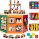 Large Activity Cube, 9-in-1 Farm-Themed Wooden Play Center, Multipurpose Montessori Toy for 1-2 Year Old Baby Toddler Kid, First Birthday Gift | Bonus Magnetic Train Cars