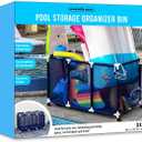 Pool Noodles Holder, Toys, Balls and Floats Equipment Mesh Rolling Storage Organizer Bin, Kids Height, Large, (43" W x 25" L x 28" H), Blue/White Style 563009