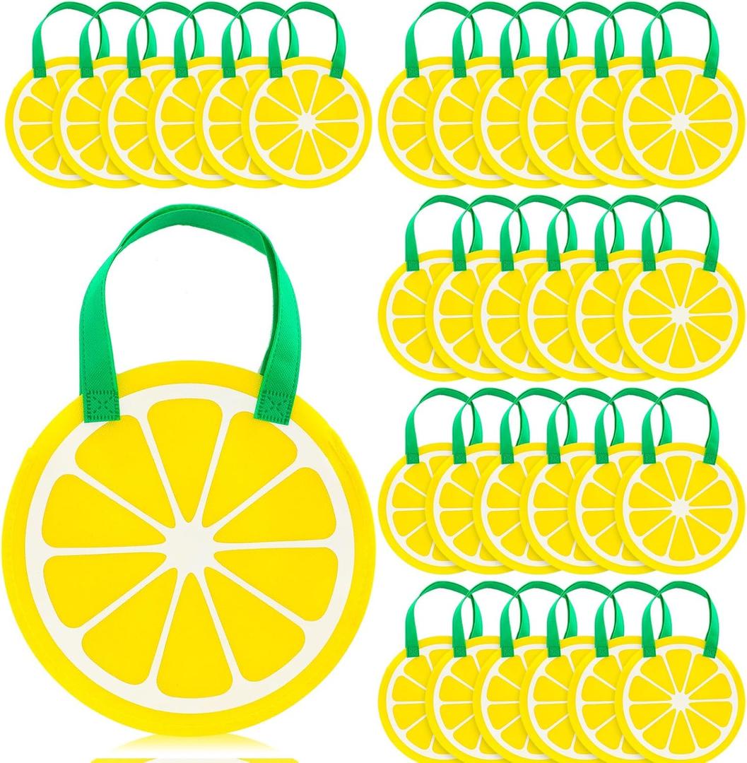 Tranqun 36 Pcs Lemon Party Favor Bags with Handle Lemon Goodie Non-woven Gift Bags for Lemonade Stand Summer Fruit Theme Birthday Baby Shower Wedding Party Supplies