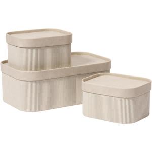 La Jolie Maison Fluted Cardboard Storage Baskets with Leather-Like Lids, Sturdy Stackable Paper Boxes Decorative Tray,Set of 3 Ivory