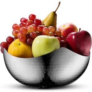 James Scott Large Serving Bowl - Hammered Stainless Steel Wave Bowl, 10-inch - Multipurpose for Bathroom, Kitchen, Dining - Fruit, Salad, Snacks, Accessories