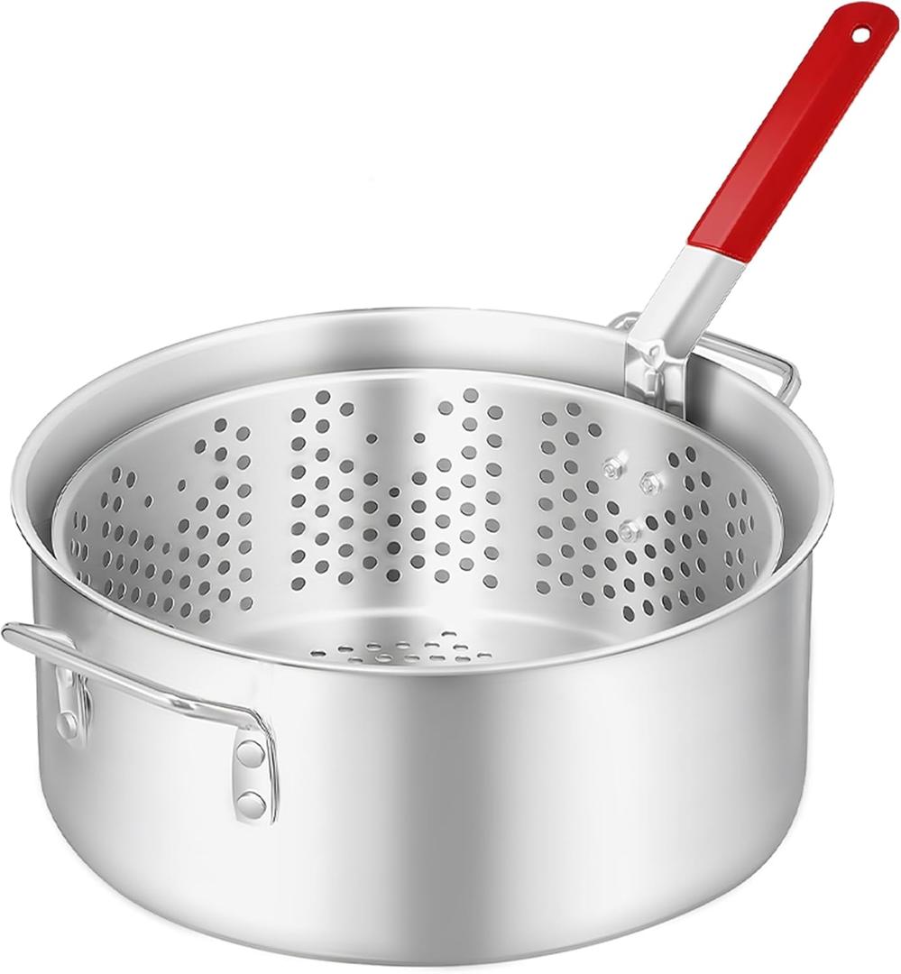 10QT Outdoor Fish Fryer Kit  Heavy-Duty Aluminum Pot & 6.7QT Basket, Propane Deep Fryer for Seafood, Turkey, Chicken & More