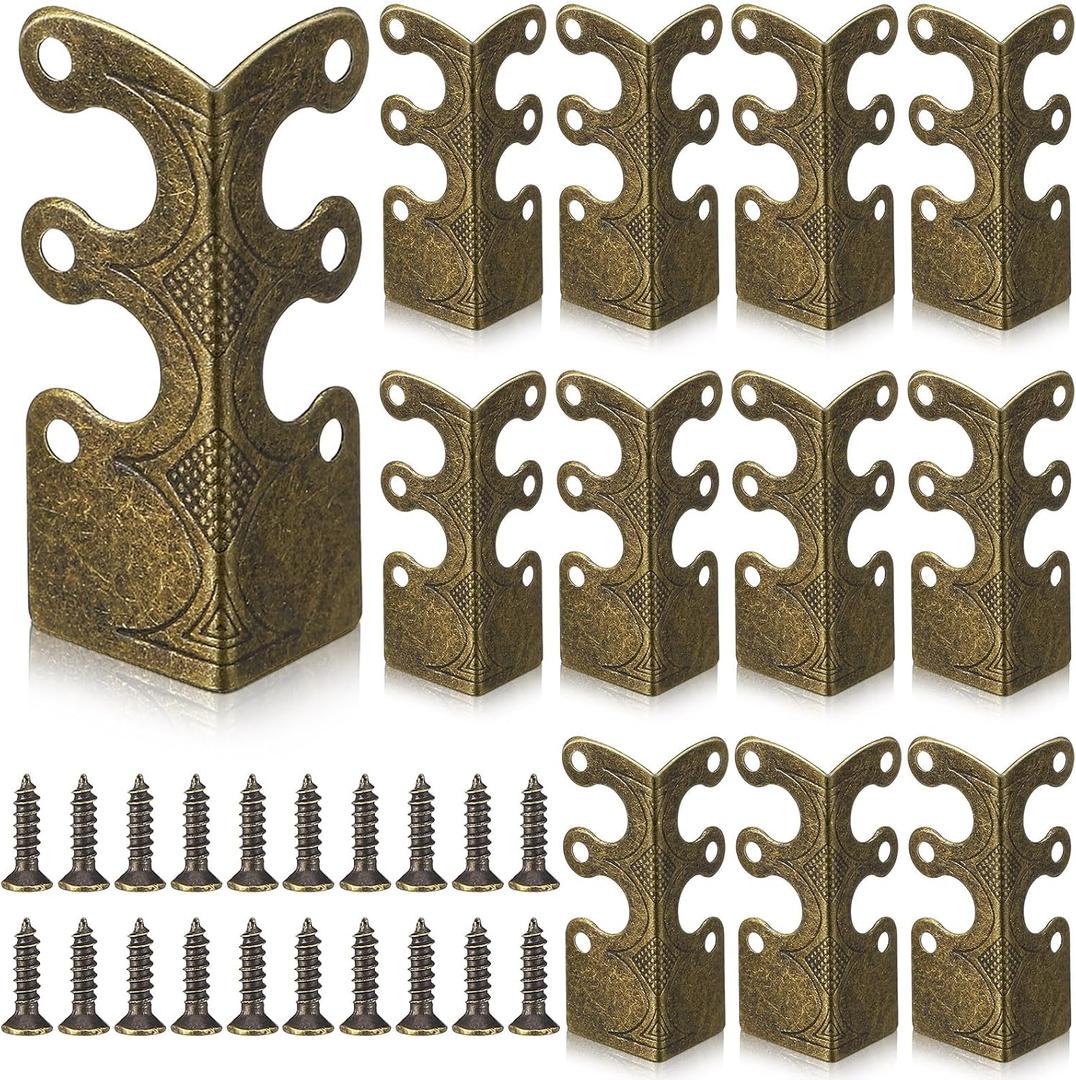 Blulu 12 Pcs Brass Baseboard Corner Protectors for Furniture, Brass Corner Protectors Baseboard, Vintage Metal Skiffers Skirting(Bronze)