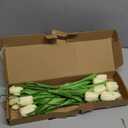 Sggvecsy 15 Pcs Fake Tulips Artificial Flowers Real Touch PU Faux Flowers Tulip Stems for Wedding Spring Bouquet Floral Arrangement Home Party Office Decorations for Mother's Day (Milk White)
