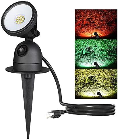 EDISHINE Spot Light Outdoor, 3 Extra Lenses (Red Yellow Green), 120V 12W 4000K Dusk to Dawn Landscape Lighting, Waterproof LED Outdoor Spotlight for Yard, 180° Adjustable Head, UL Listed, 1 Pack