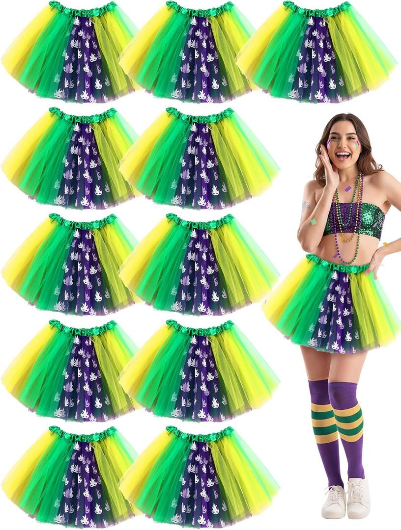 Chicingyou 12 Pcs Mardi Gras Tutus Bulk Multicolor Tutu Skirt Green Yellow Purple Mardi Gras Accessories for Women