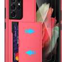 Pilaru for Samsung Galaxy S21 Ultra Case with Card Holder and (2 Pcs) HD Screen Protector, Slim Heavy Duty Dual Layer Shockproof Design & Hidden Card Slot Wallet Case for S21 Ultra-Red