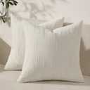Set of 2 Summer Decorative Throw Pillow Cover 24x24, Solid Farmhouse Neutral Cushion Covers with Hidden Zipper, Soft Textured Throw Pillows for Bedroom Living Room Couch,White